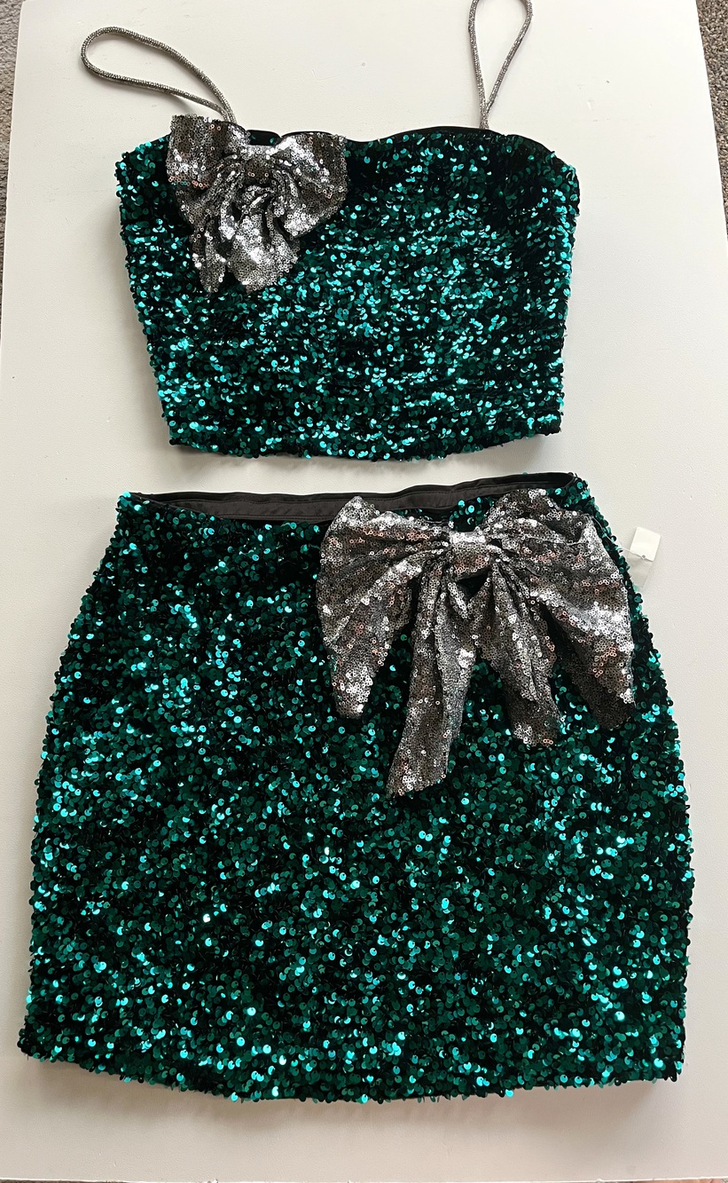 Love On A Hanger two pieces set sequin Green Top And Skirt size Large